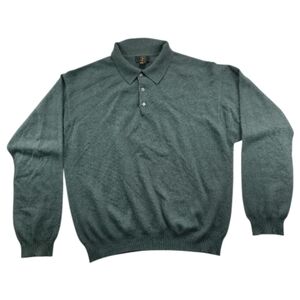 Club Room Forest Green Cashmere Sweater Mens L Button Minimalist Polo
